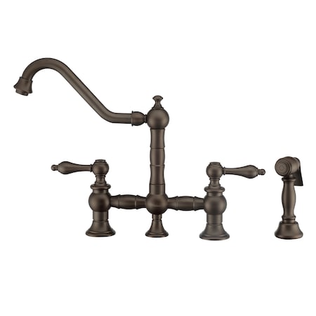 Whitehaus Bridge Faucet W/ Long Traditional Swivel Spout, Lvr Handles And Brass S WHKBTLV3-9201-NT-ORB